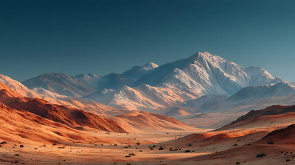 Naklejka premium Majestic Mountain Range in Desert Landscape at Sunrise