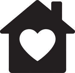 Silhouette vector of a house with heart symbolizing housing benefit, employee care, and residential support programs.