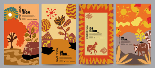 flat illustration background poster set