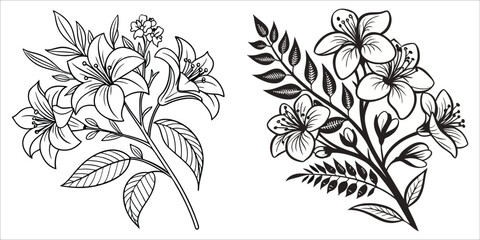 Floral illustration with lilies and leaves flowers