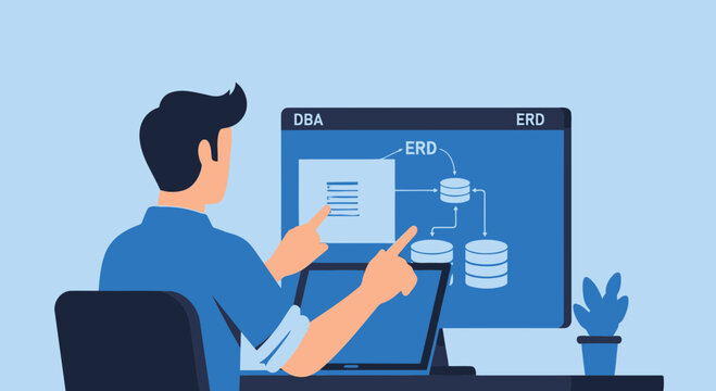Database Administrator Developing Entity Relationship Diagram On Computer Screen