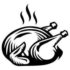  Roast chicken icon in black and white, grilled poultry meat food symbol for menu, barbecue or restaurant graphics