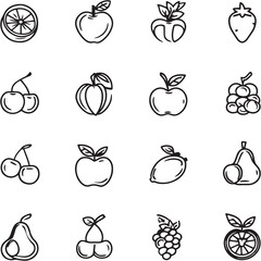 Fruit Black Line Editable Icons set