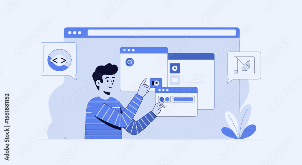 Wall mural developer designing application interface flat vector concept illustration