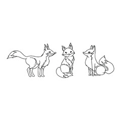 Three cute foxes in black line art