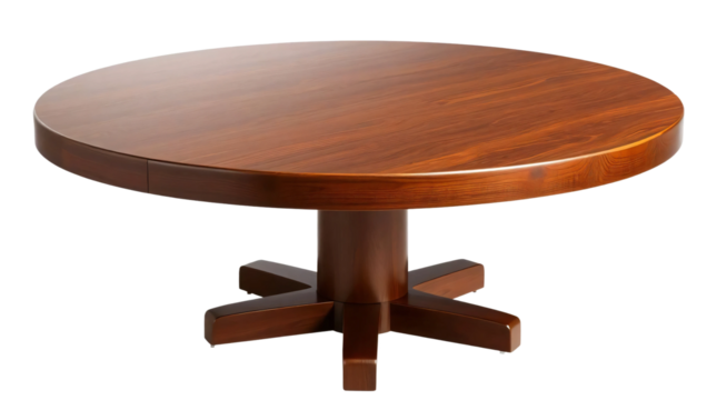 Round wooden table isolated on transparent background - Powered by Adobe