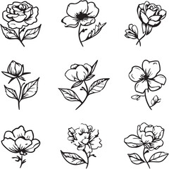 Gardenia Black Line Editable Icons set