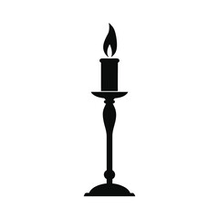 Lit Candle on Ornate Candlestick, Elegant Black Silhouette Vector for Spiritual, Religious, Memorial Themes, Invitations, and Branding