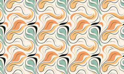 Retro Art Nouveau Swirl and Leaf Seamless Pattern