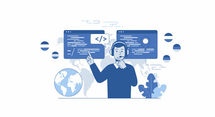 Global Technical Support Illustration For Software Engineering And Development Solutions