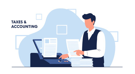 Accountant Scanning Documents For Taxation And Financial Compliance Process