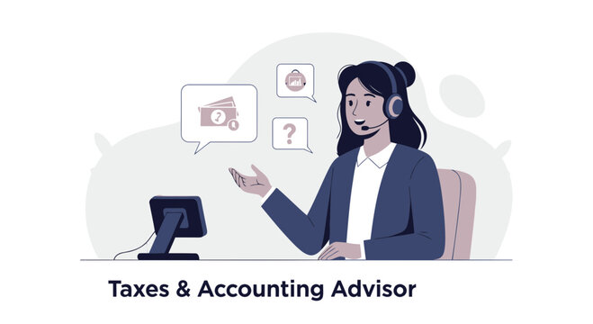 Friendly Financial Consultant Explaining Taxes And Accounting With Modern Technology