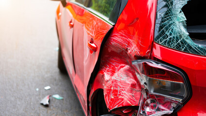 Car accident. Crashed car on the road. Roadside assistance, insured event, car damage, Recovery Service. tow truck services, insurance payment