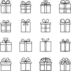 Gift Box Black Line Editable Icons set 