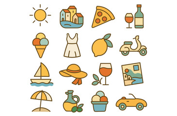 Italian summer icon set