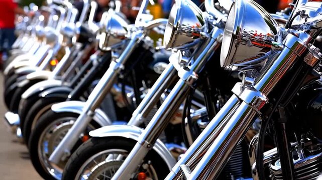 Chrome motorcycles row display