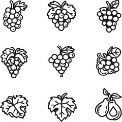 Grapes Black Line Editable Icons set