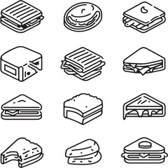 Grilled cheese Black Line Editable Icons set