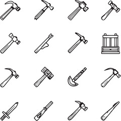 Hammer Black Line Editable Icons set 
