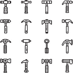 Hammer Black Line Editable Icons set 