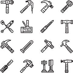Hammer Black Line Editable Icons set 