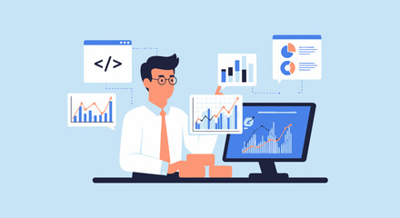 Data Analyst Analyzing Financial Performance Charts And Monitoring Sales Increase Statistics