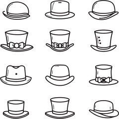 Hat Black Line Editable Icons set