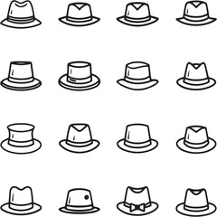 Hat Black Line Editable Icons set