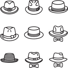 Hat Black Line Editable Icons set