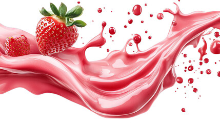 transparent png, A vibrant splash of pink liquid featuring fresh strawberries creates a refreshing and appetizing scene, highlighting the juiciness of the berries.