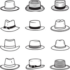 Hat Black Line Editable Icons set