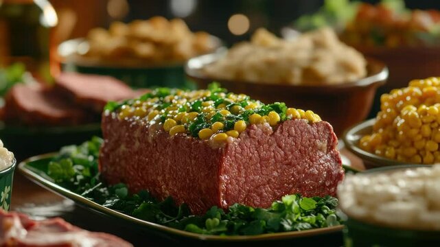 A close-up  of a delicious meatloaf dish, accompanied by corn bread and potatoes. The meal is well-presented and appears to be both appetizing and nutritious.