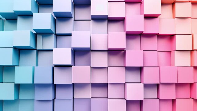 A colorful pattern of 3D cubes arranged in gradient shades of blue and pink, creating a visually appealing texture.