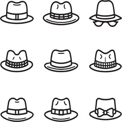 Hat Black Line Editable Icons set