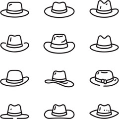 Hat Black Line Editable Icons set