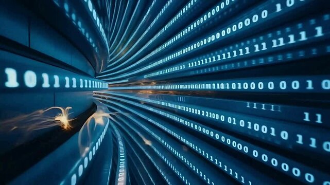 Data stream in digital world with binary code for technology concept
