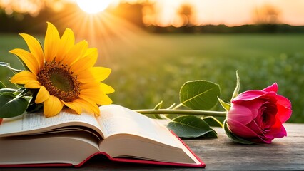 open book with flowers