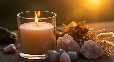 Serene Sunset Pastel Candlelight and Crystal Serenity