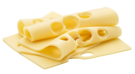 Close up of sliced cheese rolls with holes Isolated on transparent background