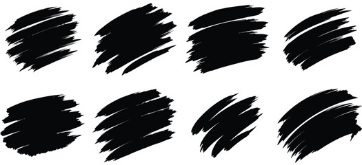 Vector art of eight black paint brush strokes isolated on transparent background, ideal for design projects