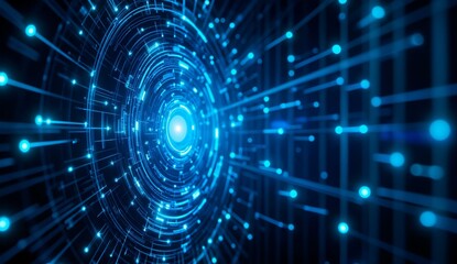 Digital Data Stream Tunnel with Blue Light Effects