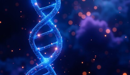 Obraz premium Illuminated DNA Double Helix Against a Cosmic Background