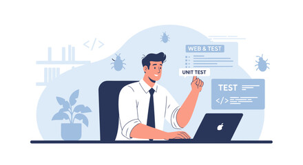 Software Engineer Conducting Unit Testing And Debugging Website Applications At Workplace