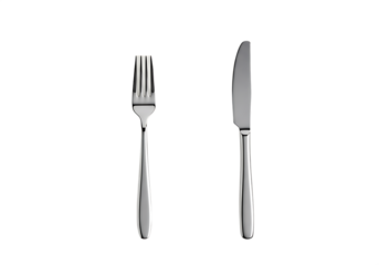 Elegant silverware set featuring a fork and knife against a rich Isolated on transparent background