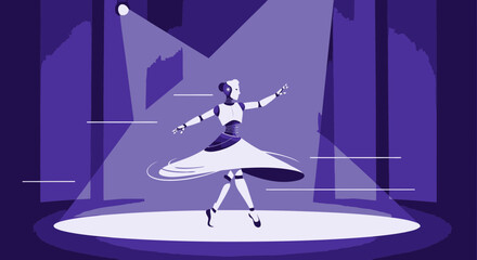 Futuristic Robot Dancer Performing Elegant Ballet Under Stage Lights
