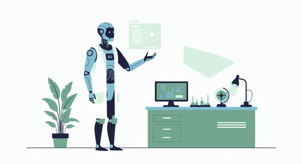 Futuristic Robot Doctor Performing Medical Analysis In Modern Clinic Setting