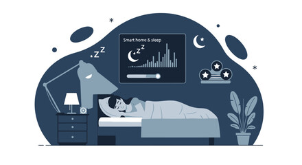 Girl Sleeping Peacefully With Smart Home And Sleep Tracking Technology Concept