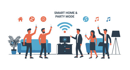 Group Celebrating With Champagne In A Modern Smart Home Setup In Party Mode