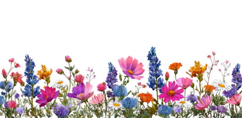 Colorful flower blooms making happy row