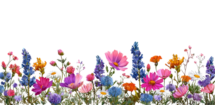 Colorful flower blooms making happy row